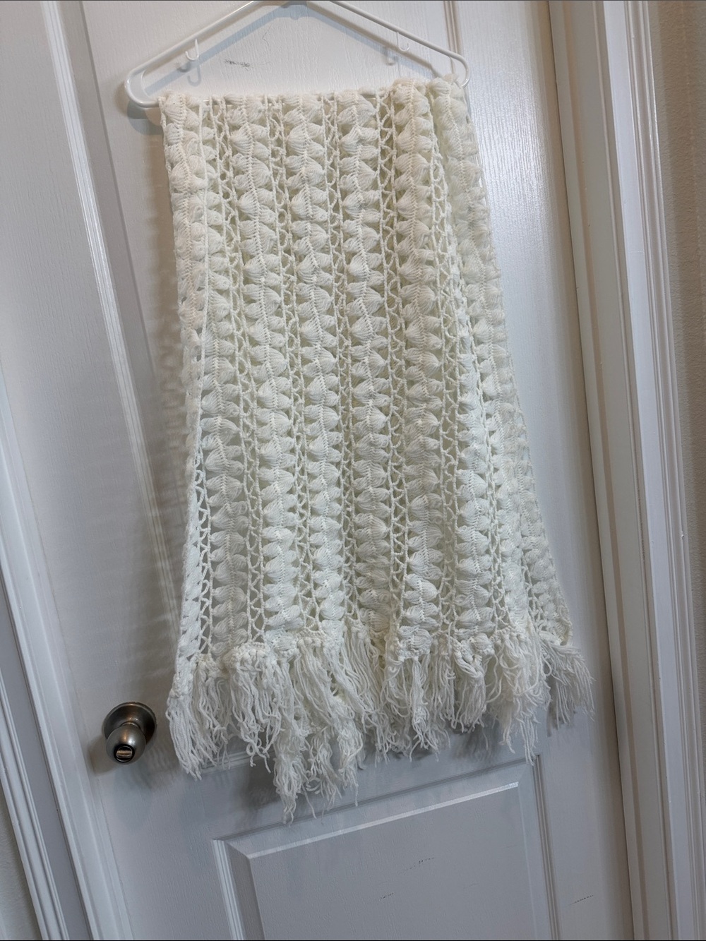Cream Knit Fringe Throw shawl